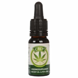 Une bouteille de Jacob Hooy Huile de CBD 2,75 % (10 ml) sur fond blanc.