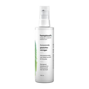 Une bouteille de Hemptouch nettoyant purifiant visage avec huile de chanvre (100 ml) sur fond blanc.