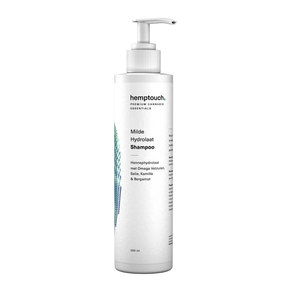 Une bouteille de gel shampooing Hemptouch douche chanvre (250 ml) sur fond blanc.