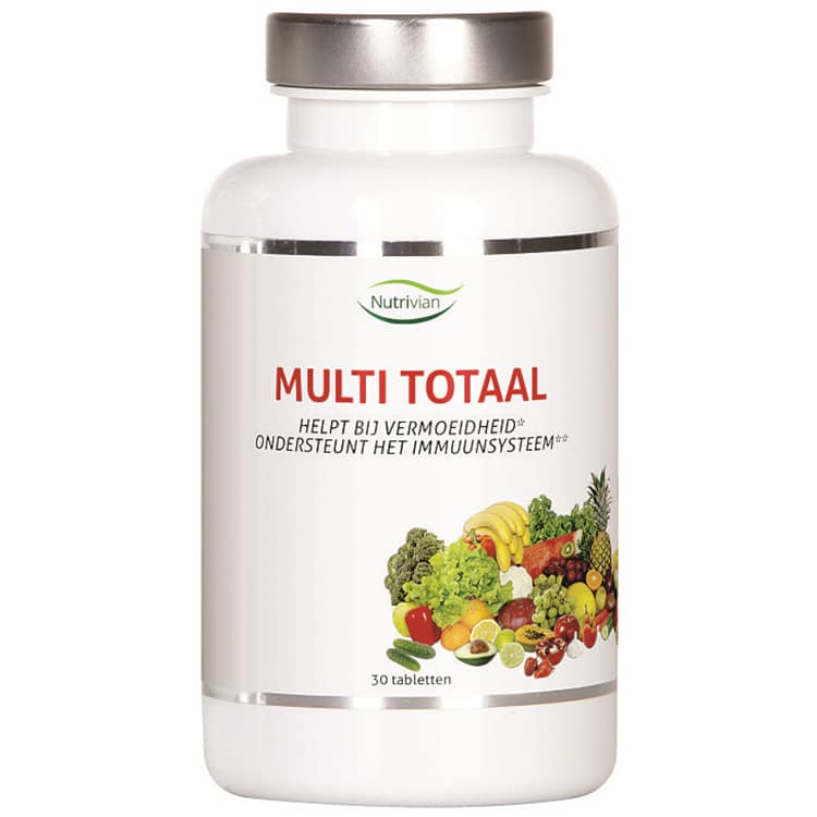 Une bouteille de Nutrivian D-Mannose (50 pièces) avec des fruits et légumes.