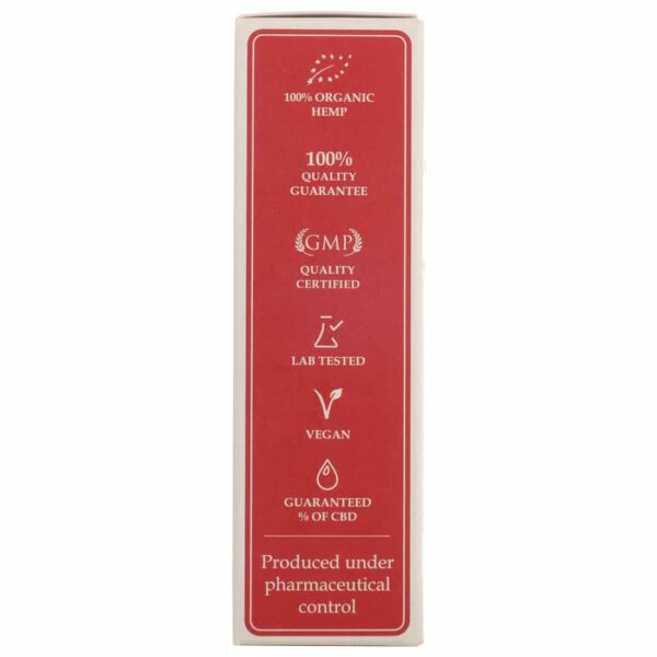 Une boîte avec une étiquette rouge dessus : L'Endoca Huile de CBD 15% (10ml).